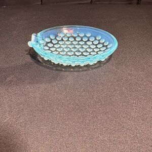 Vintage FENTON Glass BLUE OPALESCENT HOBNAIL Oval ASHTRAY.